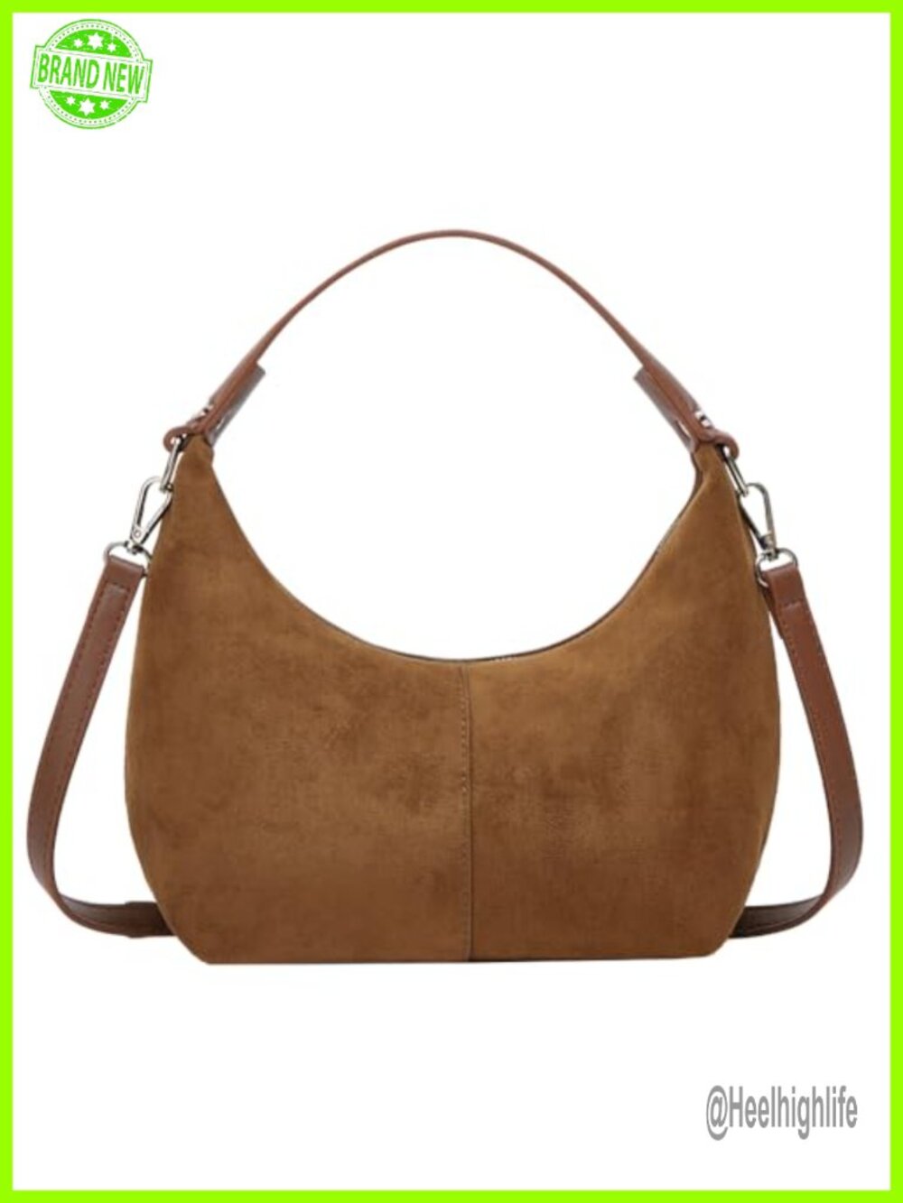 Faux Suede Crescent Tote Shoulder Bag Crossbody Handbag